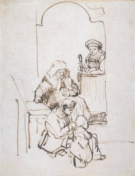 Tres Mujeres Y Un Niño En La Puerta - 1645