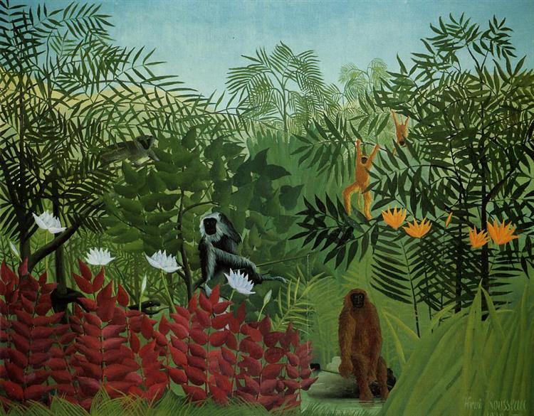 Floresta tropical com macacos e cobras - 1910