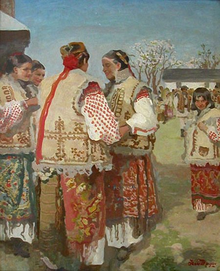 Trush Hutsul Girls w pobliżu kościoła