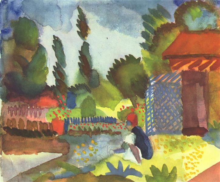 Tunesische Landschaft mit sitzenden Arabern - 1914