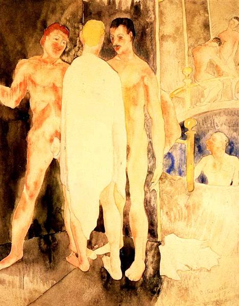 Turkish bath with self -portrait - 1918