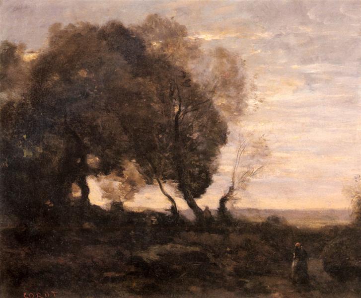 Árvores torcidas em um cume (pôr do sol) - 1870