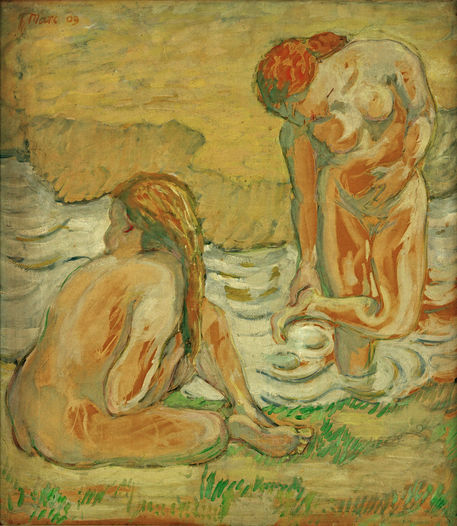 Two girls bathing - 1909