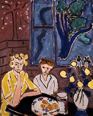 Two girls, blue window 1947 