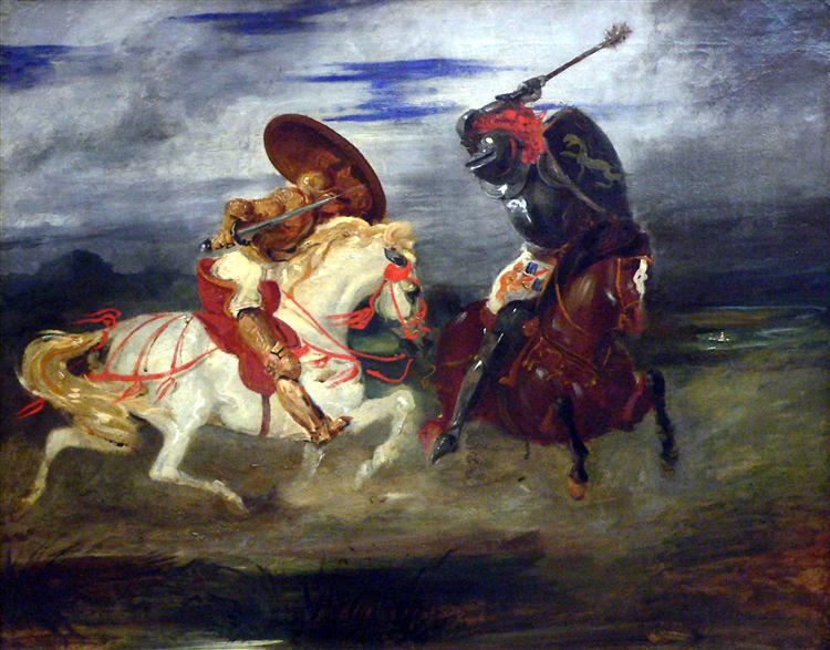 Due cavalieri che combattono in un paesaggio - 1824