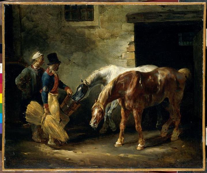 Two posta horses in the stable - 1823