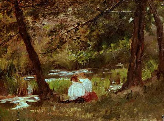 Two Women Sitting by a Stream in the Woods - 1869