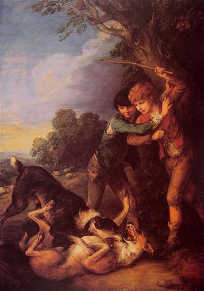 Two shepherds with dogs fighting - 1783