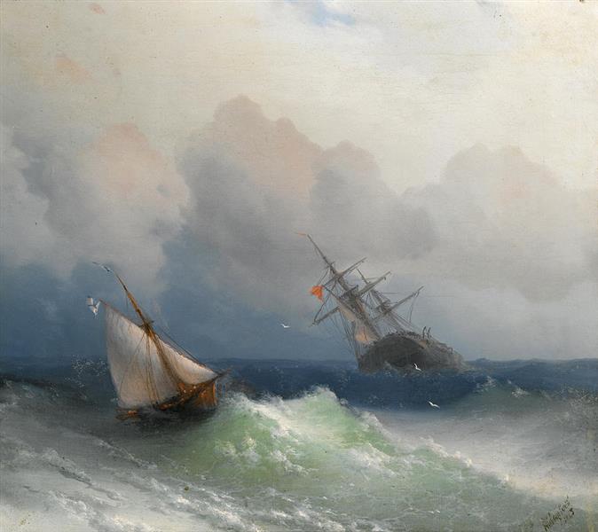 Two ships in the sea