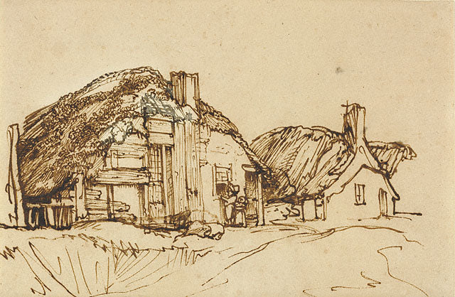 Two Thatched Cottages with Figures in the Window - 1640