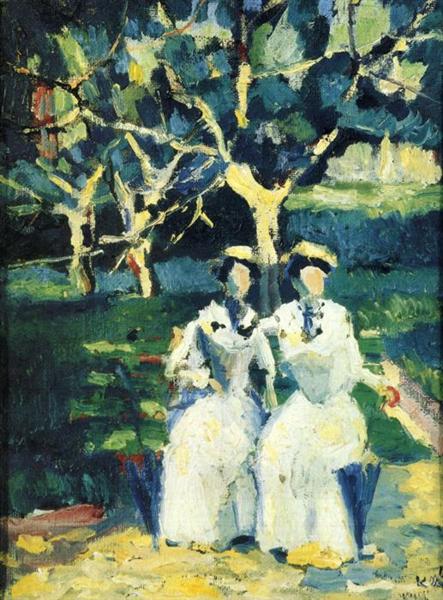 Two women in a garden