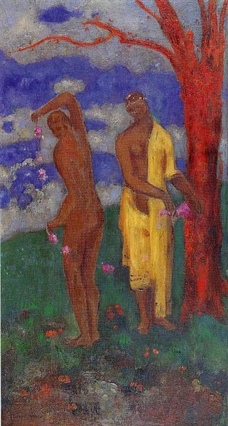 Deux femmes sous un arbre rouge - 1905