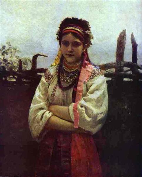 Fille ukrainienne à côté d'une clôture - 1876