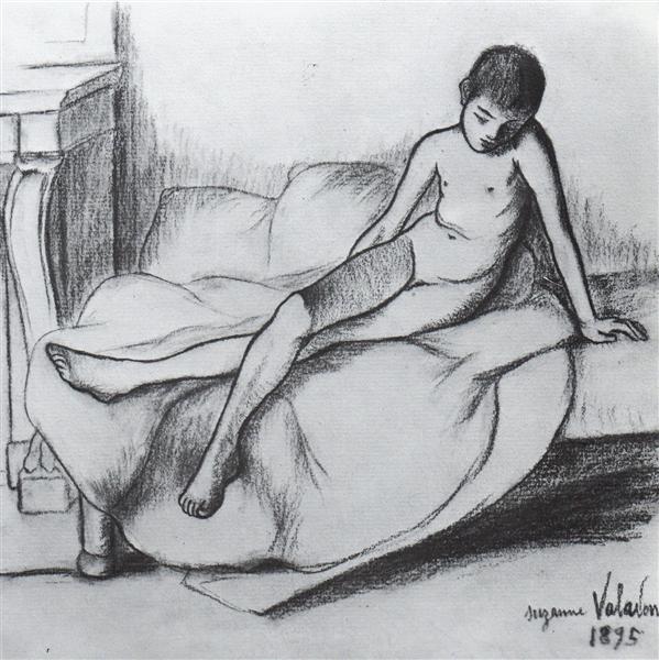 Naked Utrillo sidder på en sofa - 1895