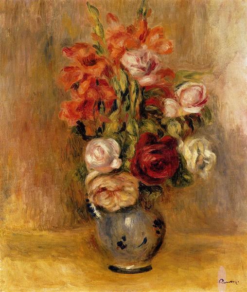 Jarrón De Gladiolas Y Rosas - 1909