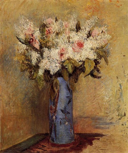 Jarrón De Lilas Y Rosas - 1870