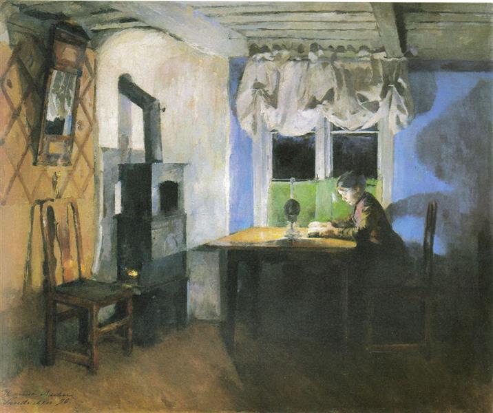 Task in the light of a lamp - 1890