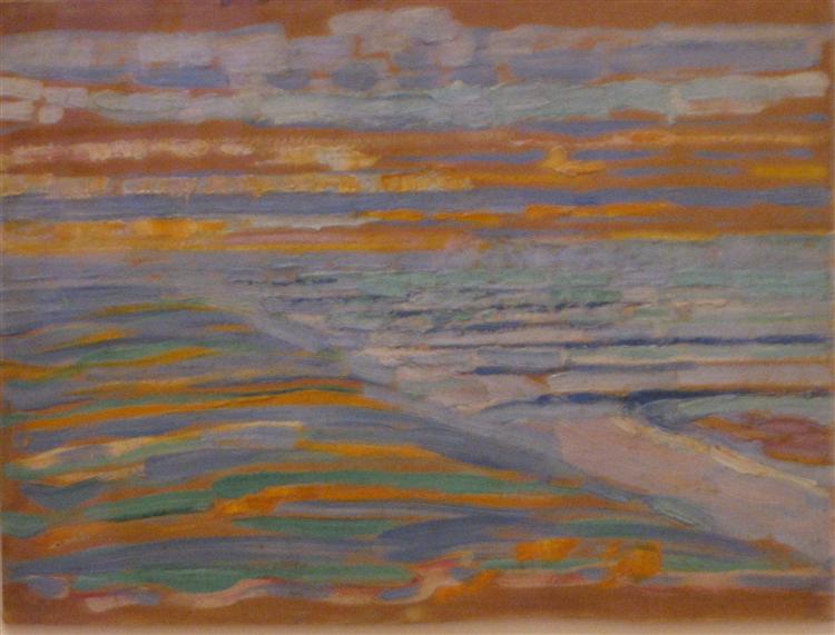 Vista dalle dune con spiaggia e dock - 1909