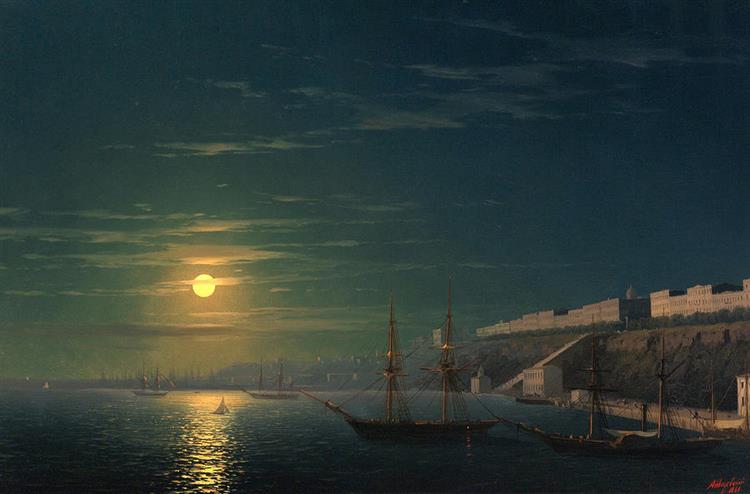 Vue d'Odessa lors d'une nuit illuminée par la lune