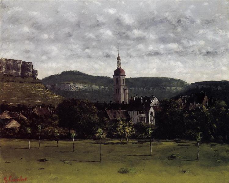 View of Ornans and the bell tower of its church - 1858