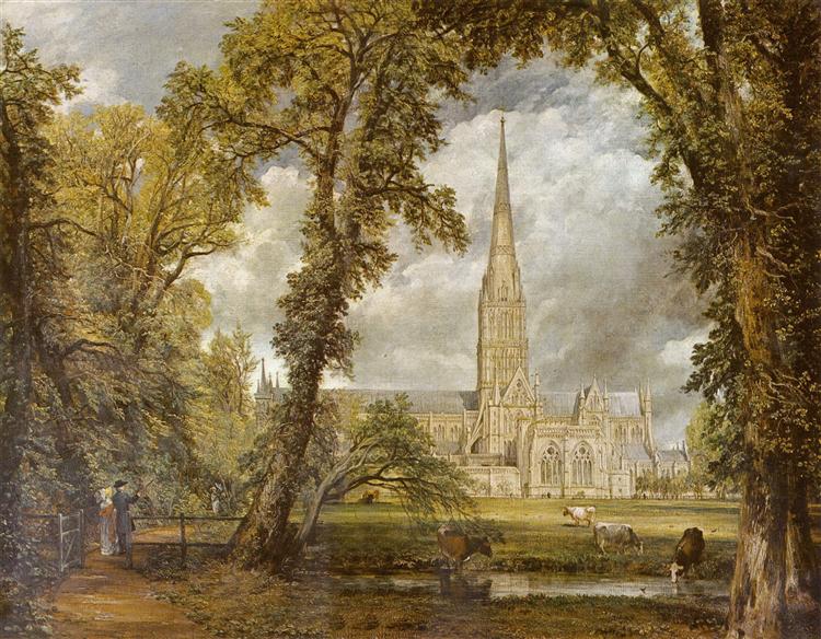 Widok katedry w Salisbury z ziemi biskupa - 1823