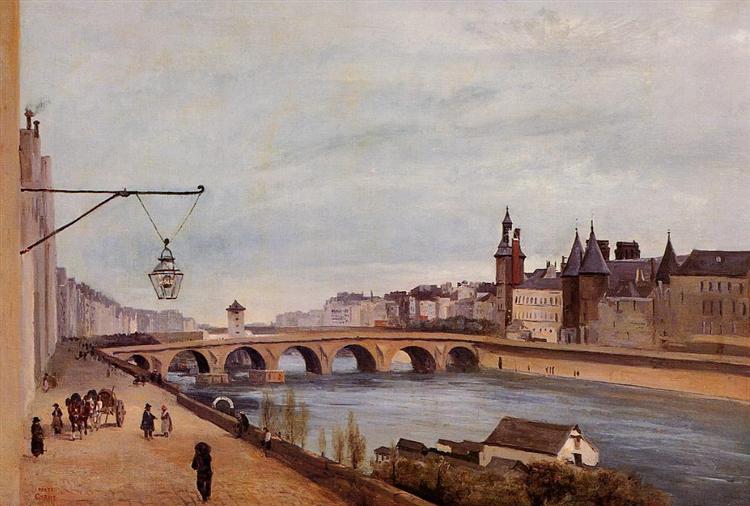 Udsigt over Pont Au -ændringen fra Quai de Gesvres - 1830