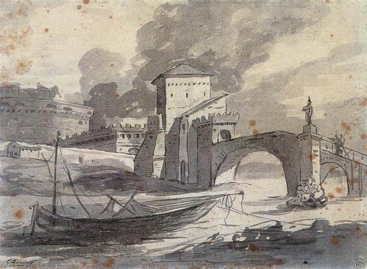 Blick auf die Tiber und das Schloss von San Angelo - 1776