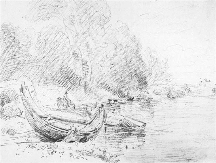 View on the Severn river in Worcester - 1835