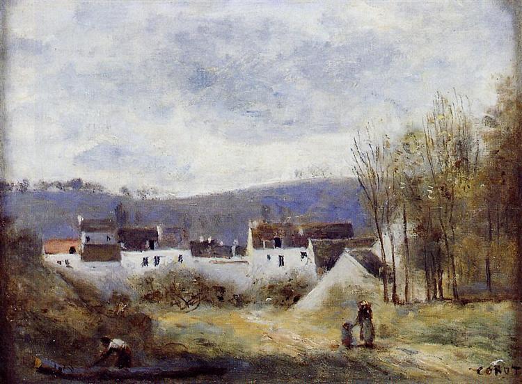 Village at the foot of a hill - Ile de France - 1860