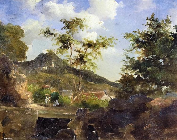 Aldeia ao pé de uma colina em Santo Tomas - Antilhas - 1855