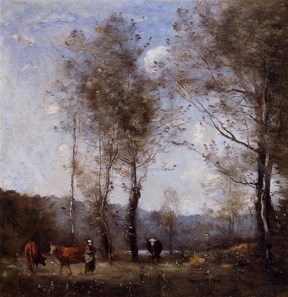 Ville D'Avray - Cow Herder in a Clearing Near a Pond - 1872