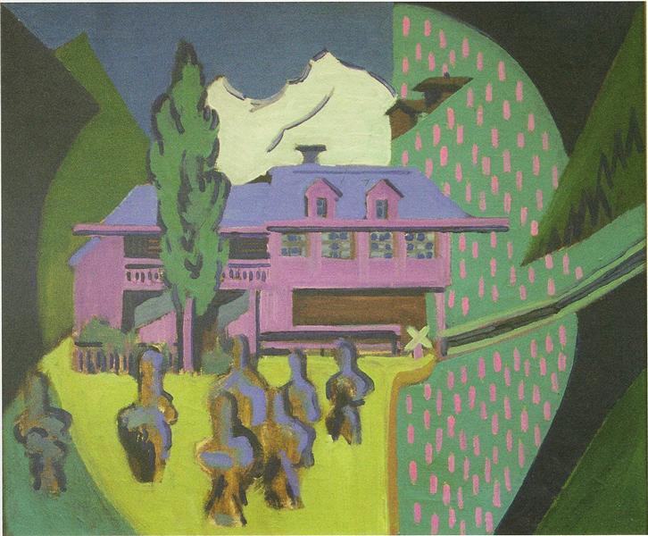 Violet house in front of a snowy mountain - 1938