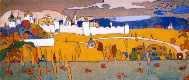 Walled city in autumnal landscape - 1902