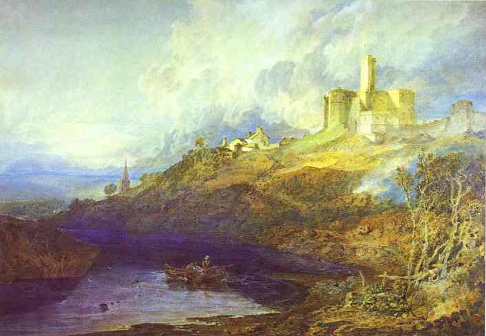 Warkworth Castle - Northumberland; Sturm nähert sich dem Sonnenuntergang - 1799