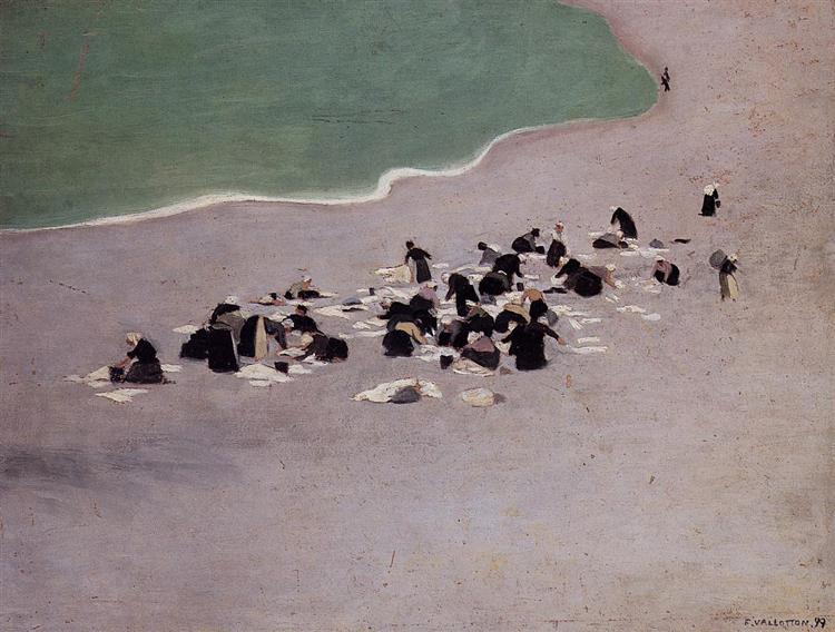 Lavanderas in etretat (vrouwen drogen kleding op het strand) - 1899