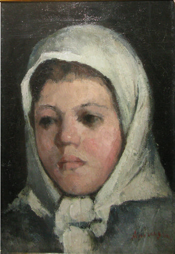 Girl's head with white handkerchief