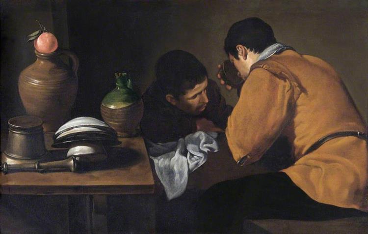 Deux jeunes mangeant à une humble table - 1622