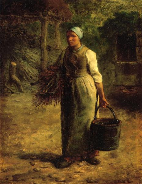 Mujer Cargando Leña Y Un Cubo - 1860