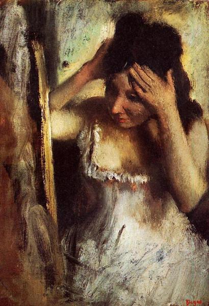 Woman Combing Her Hair in Front of a Mirror - 1877