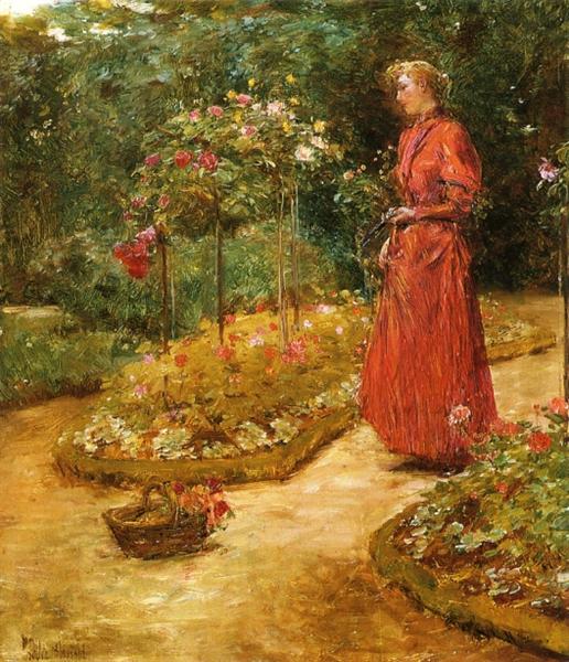 Mujer Cortando Rosas En Un Jardín - 1889