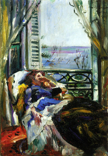 Frau in einem Loravon neben dem Fenster - 1913