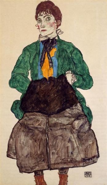 Woman with green blouse and sleeve - 1915