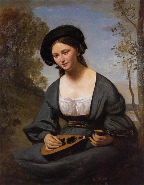 Kvinna med beröring och mandolin - 1855