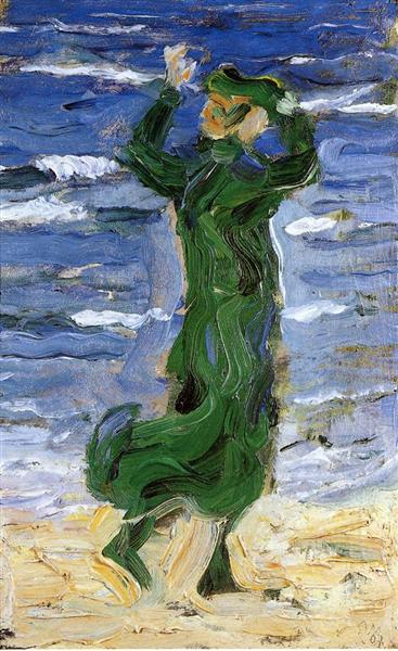 Femme dans le vent au bord de la mer - 1907