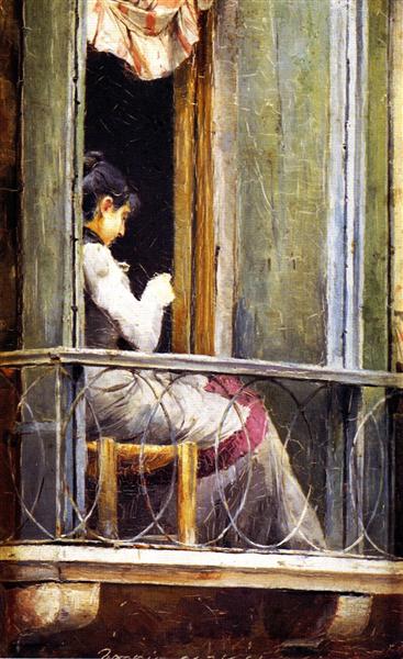 Frau auf einem Balkon - 1884