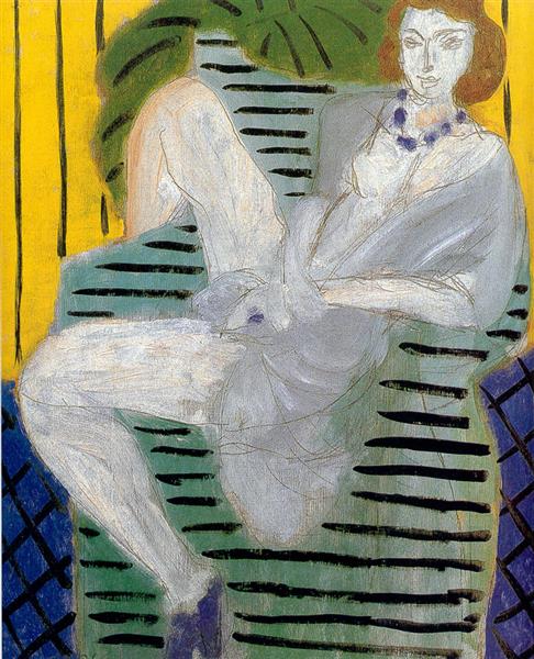 Femme sur un canapé jaune et bleu 1936 