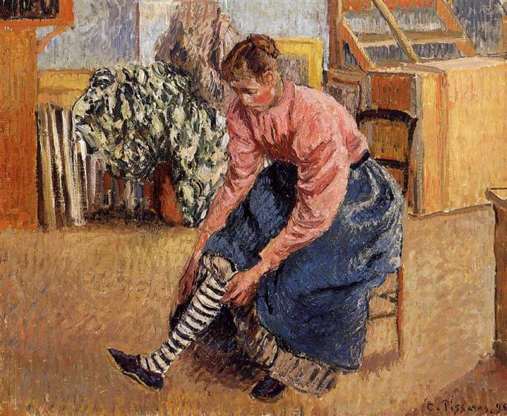 Frau, die die Socken stellt - 1895