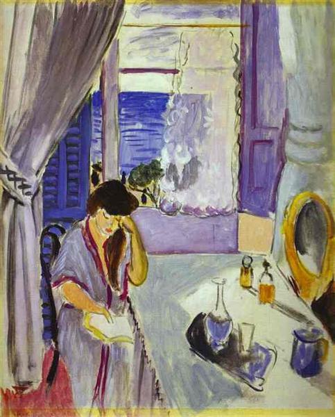 Woman reading at a dressing table (Interior Nice) 1919 