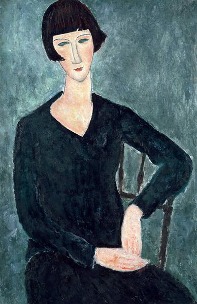 Femme assise avec une robe bleue - 1919