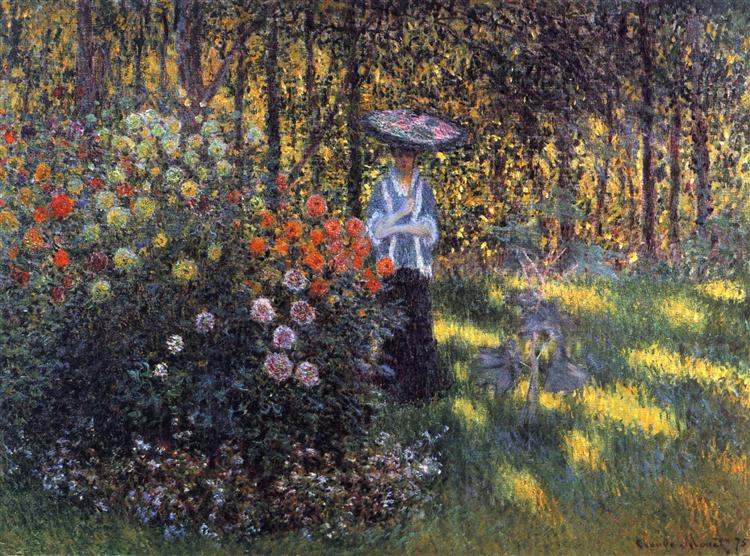 Frau mit Regenschirm im Gardenuil Garden - 1875